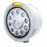 Stainless Bullet Half Moon Headlight 11 LED Bulb & LED Signal - Amber Lens
