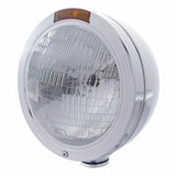 Stainless Steel Bullet Classic Headlight H6024 Bulb & Turn Signal - Amber Lens
