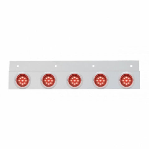Stainless Top Mud Flap Plate w/ Five 9 LED 2" Lights & Visors - Red LED/Red Lens
