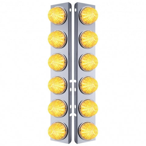 Peterbilt Stainless Front Air Cleaner Bracket w/ Twelve 17 LED Beehive Lights & Stainless Bezels - Amber LED/Clear Lens