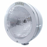 Stainless Steel Bullet Classic Headlight H6024 Bulb & LED Turn Signal - Clear Lens