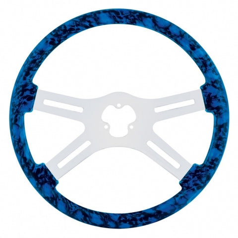 18" Skull Steering Wheel with Hydro-dip Finish Wood - Blue