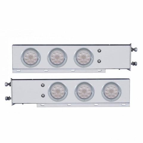 3 3/4" Bolt Pattern Deluxe Stainless Spring Loaded Light Bar w/ Six 10 LED 4" Lights & Visors - Red LED/Clear Lens