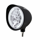 Black "Billet" Style Groove Headlight w/ Visor H4 Bulb w/ 34 White LED