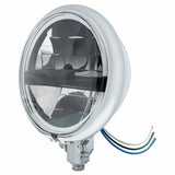 Chrome 5 3/4" Motorcycle Headlight 8 LED Blackout Bulb w/Black Bar - Bottom Mount