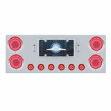 Stainless Rear Center Panel w/ Four 21 LED 4" "GLO" Lights & Six 9 LED 2" Lights & Visors - Red LED/Clear Lens