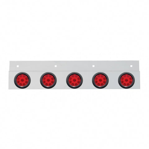 Stainless Top Mud Flap Plate w/ Five 9 LED 2" Reflector Lights & Grommets - Red LED/Red Lens