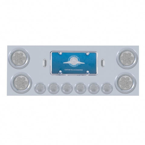 Stainless Rear Center Panel w/ Four 7 LED 4" Reflector Lights & Six 9 LED 2" Lights & Bezels - Red LED/Clear Lens