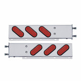 3 3/4" Bolt Pattern Stainless Spring Loaded Light Bar w/ 6 Oval 12 LED Lights & Grommets - Red LED/Red Lens