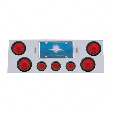 Stainless Rear Center Panel w/ Four 10 LED 4" Lights & Three 13 LED 2 1/2" Lights & Grommets - Red LED/Red Lens