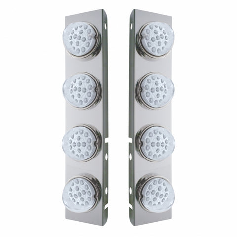 Peterbilt Stainless Front Air Cleaner Bracket w/ Eight 17 LED Clear Style Reflector Lights & Stainless Bezels - Amber LED/Clear Lens