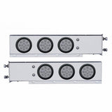 3 3/4" Bolt Pattern Chrome Spring Loaded Light Bar w/ Six 12 LED 4" Reflector Lights & Grommets - Red LED/Clear Lens