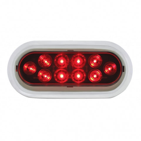 10 LED Oval Stop, Turn & Tail Light w/ Bezel - Red LED/Red Lens