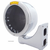 Stainless Steel Classic Half Moon Headlight No Bulb w/ LED Turn Signal - Amber Lens