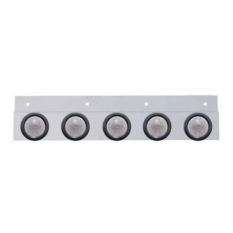 Stainless Top Mud Flap Plate w/ Five 9 LED 2" Beehive Lights & Grommets - Red LED/Clear Lens