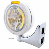 Stainless Steel Classic Headlight H4 w/34 Amber LED & Signal - Amber Lens
