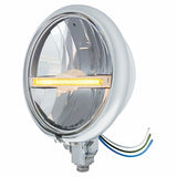 Chrome 5 3/4" Motorcycle Headlight 9 LED Bulb w/Amber LED Light Bar - Bottom Mount