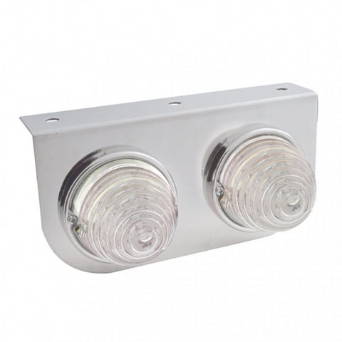Stainless Light Bracket w/ Two 17 LED Beehive Lights - Amber LED/Clear Lens