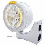 Stainless Steel Classic Half Moon Headlight H4 w/ Amber LED & Dual Mode LED Signal-Amber Lens