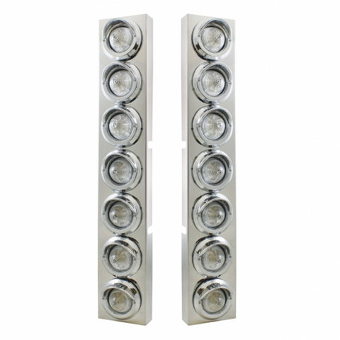 Kenworth Stainless Front Air Cleaner Bracket w/ Fourteen 9 LED 2" Beehive Lights & Visors - Amber LED/Clear Lens