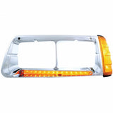 14 LED Freightliner FLD Headlight Bezel w/ Turn Signal - Amber LED/Amber Lens