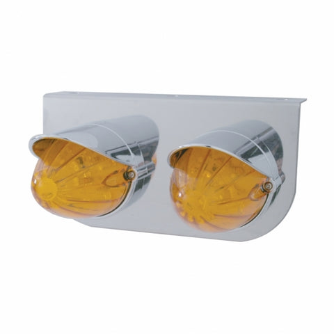 Stainless Light Bracket w/ Two 19 LED Watermelon Lights & Visors - Amber LED/Amber Lens