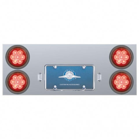 Stainless Rear Center Panel w/ Four 7 LED 4" Reflector Lights & Grommets - Red LED/Red Lens