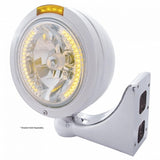 Stainless Steel Bullet Classic Headlight H4 w/ Amber LED & Signal - Amber Lens