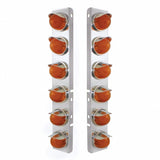 Peterbilt Stainless Front Air Cleaner Bracket w/ Twelve 9 LED Dual Function "GLO" Watermelon Lights & Visors - Amber LED/Amber Lens