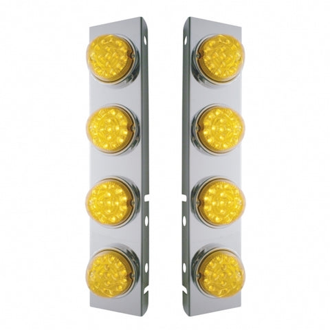 Peterbilt Stainless Front Air Cleaner Bracket w/ Eight 17 LED Clear Style Reflector Lights & Stainless Bezels - Amber LED/Amber Lens