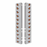 Peterbilt Stainless Front Air Cleaner Bracket w/ Twenty Two 3 LED Mini Lights & Visors - Amber LED/Amber Lens