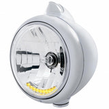 Stainless Steel Guide 682-C Headlight H4 w/ 10 Amber LED & Original Style LED Signal - Clear Lens