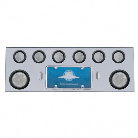 Stainless Rear Center Panel w/ Two 7 LED 4" Reflector Lights & Six 13 LED 2 1/2" Lights & Grommets - Red LED/Clear Lens