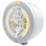 Stainless Steel Bullet Half Moon Headlight H4 w/ Amber LED & Signal - Clear Lens