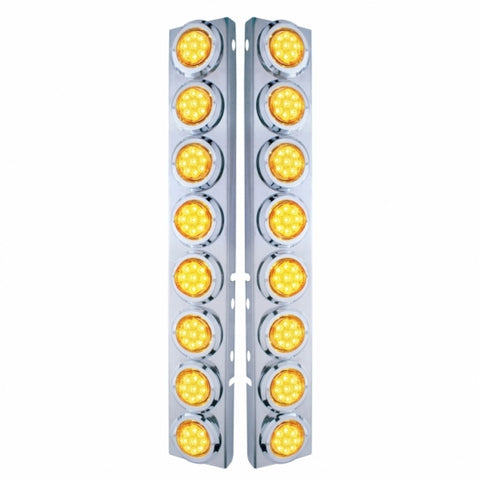 Peterbilt Front Air Cleaner Kit w/ 16 Reflector LED Lights & Bezel - Amber LED/Amber Lens