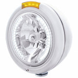 Stainless Steel Classic Headlight H4 w/34 White LED & Dual Mode LED Signal - Amber Lens