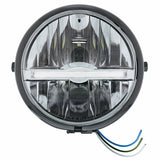 Black 5 3/4" Motorcycle Headlight 9 LED Bulb w/White LED Light Bar - Side Mount