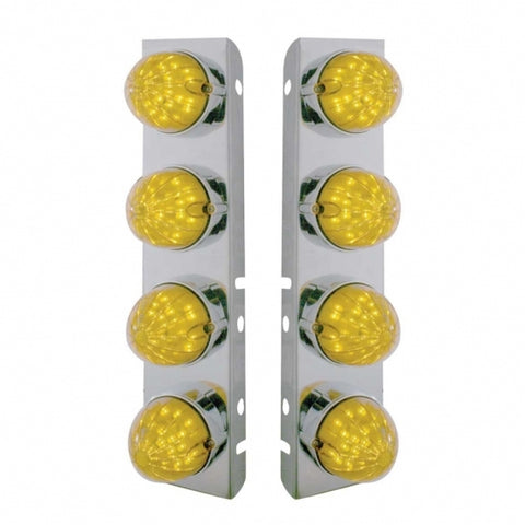 Peterbilt Stainless Front Air Cleaner Bracket w/ Eight 19 LED Bullet Style Lights & Bezels - Amber LED/Amber Lens
