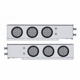 2 1/2" Bolt Pattern Chrome Spring Loaded Light Bar w/ Six 12 LED 4" Reflector Lights & Grommets - Red LED/Clear Lens