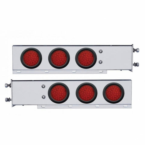 2 1/2" Bolt Pattern Stainless Spring Loaded Light Bar w/ Six 36 LED 4" Lights & Grommets - Red LED/Clear Lens