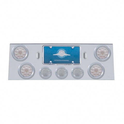 Stainless Rear Center Panel w/ Four 10 LED 4" Lights & Three 13 LED 2 1/2" Lights & Bezels - Red LED/Clear Lens