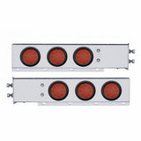 2 1/2" Bolt Pattern Chrome Spring Loaded Light Bar w/ Six 12 LED 4" Reflector Lights & Grommets - Red LED/Red Lens