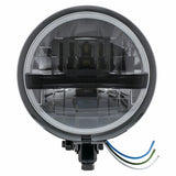 Black 5 3/4" Motorcycle Headlight 8 LED Blackout Bulb w/Black Bar - Bottom Mount