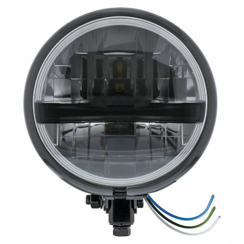 Black 5 3/4" Motorcycle Headlight 8 LED Blackout Bulb w/Black Bar - Bottom Mount
