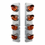 Peterbilt Stainless Front Air Cleaner Bracket w/ Eight Glass Watermelon Lights & Stainless Visors - Dark Amber Lens