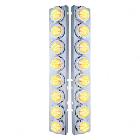 Peterbilt Stainless Front Air Cleaner Bracket w/ Sixteen 9 LED 2" Beehive Lights & Bezels - Amber LED/Clear Lens