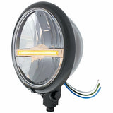 Black 5 3/4" Motorcycle Headlight 9 LED Bulb w/Amber LED Light Bar - Bottom Mount