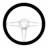 18" Chrome Aluminum "3-Spoke" Style Steering Wheel With Black Leather Rim