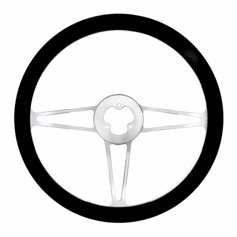 18" Chrome Aluminum "3-Spoke" Style Steering Wheel With Black Leather Rim