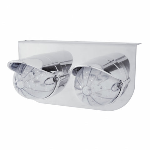 Stainless Light Bracket w/ Two 19 LED Bullet Style Grakon 1000 Lights & Visors - Amber LED/Clear Lens